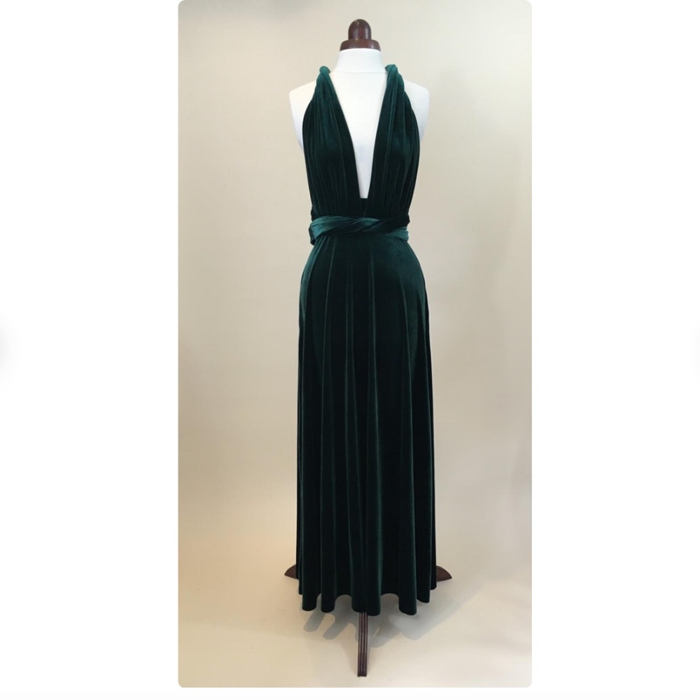 BLUE/SILVER Extra long velvet Bridesmaid dress